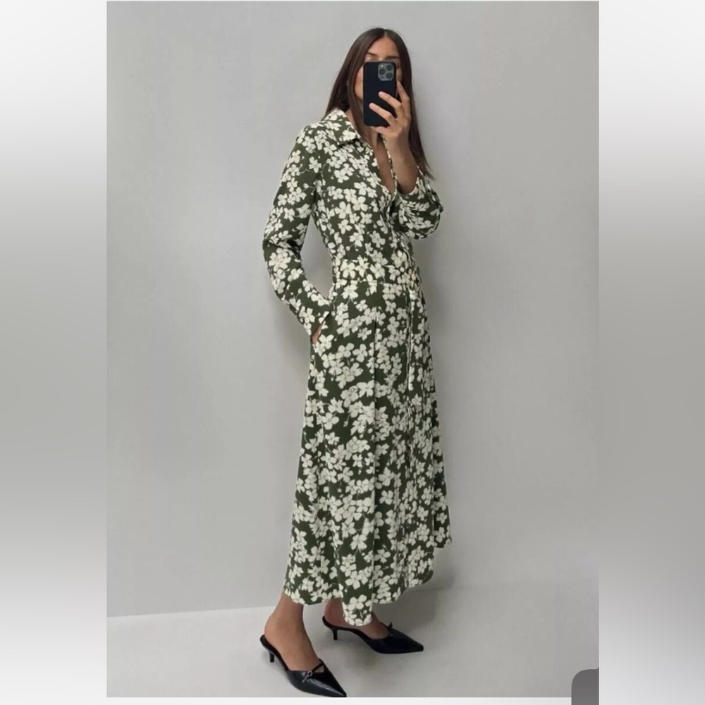 Zara Green and White Floral Dress